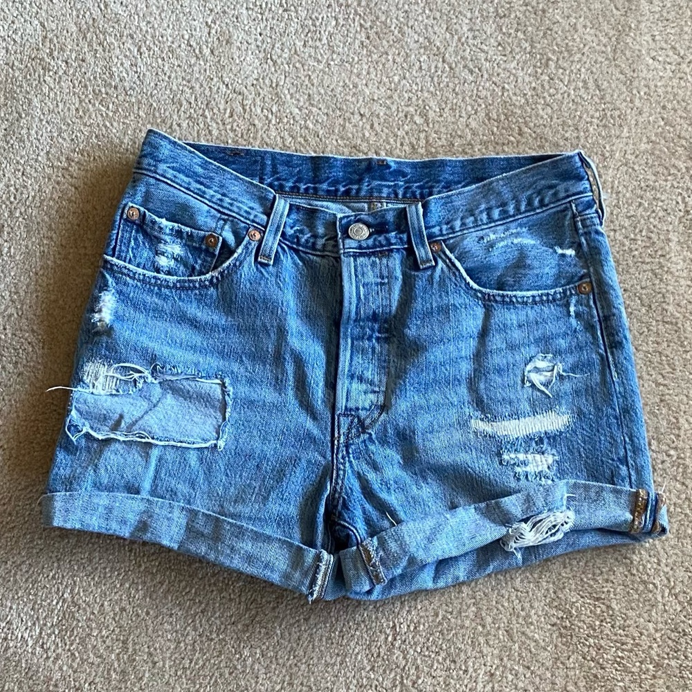 Levi 501 distressed denim shorts